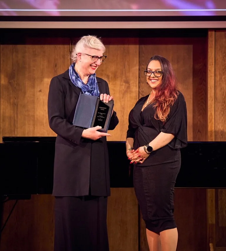 Image: Conway Hall Ethical Society’s Chair of Trustees, Carmen D’Cruz presents Dr Jane Wilgoose with the Ethical Award 2026. Photograph copyright and courtesy of Dan Evans
