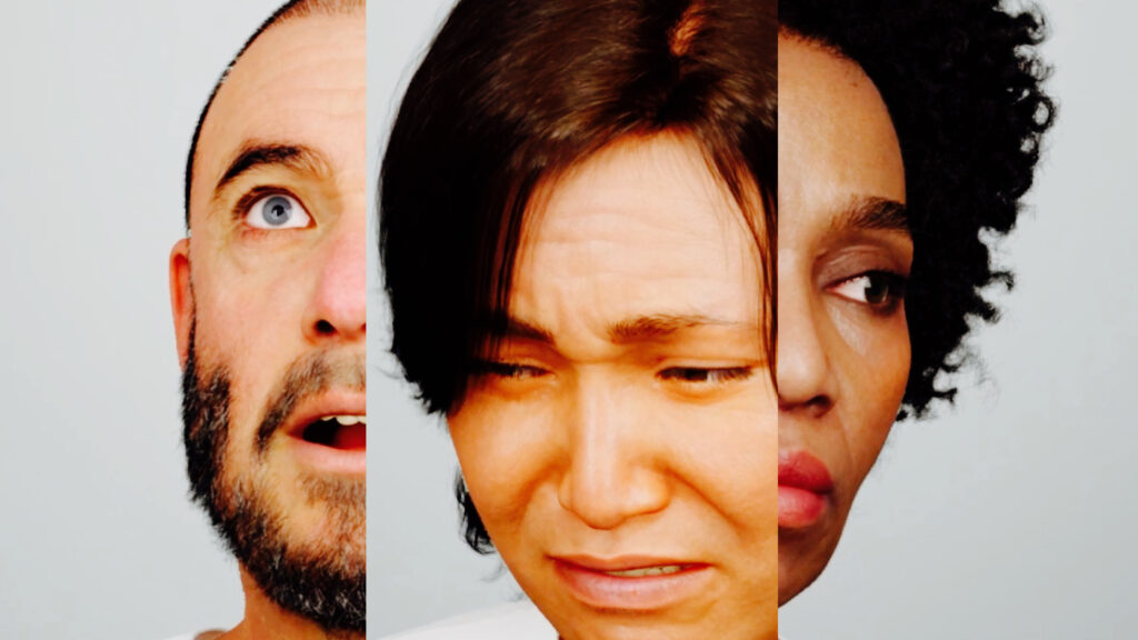 three photographs collaged together. each photograph is a cropped face, with expressions of anger, shock and disappointment 