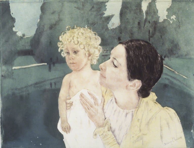 Mary Cassatt, Mother and Child Before a Pool, c. 1898. Drypoint and aquatint on laid paper, Brooklyn Museum