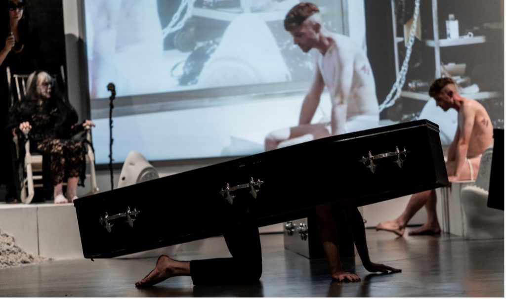 Martin O'Brien, performance of Overture For The End (An Ashen Place) (2023) at Whitechapel Gallery. Photo by Marco Berardi and Baiba Sprance