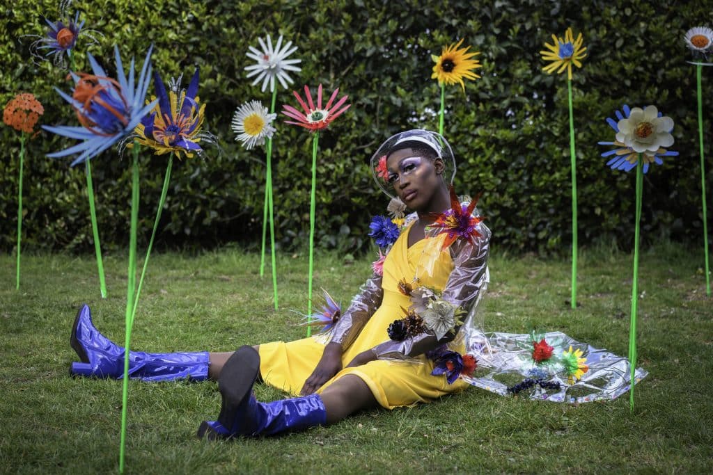 Sian Dorman - Costume Designer & Artist. From postponed Bedroom Artists- 'New Beginnings'. - Quarantine Jungle. Made in Lockdown-1 while in isolation solely from collected plastic rubbish. Part of Artquest project The Light of Day.