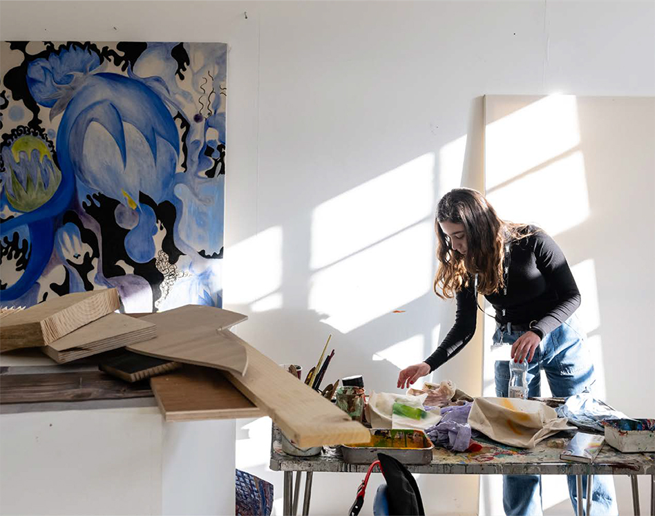 Student working in the painting studio, 2022, Chelsea College of Arts, UAL | Photograph: Ana Blumenkron