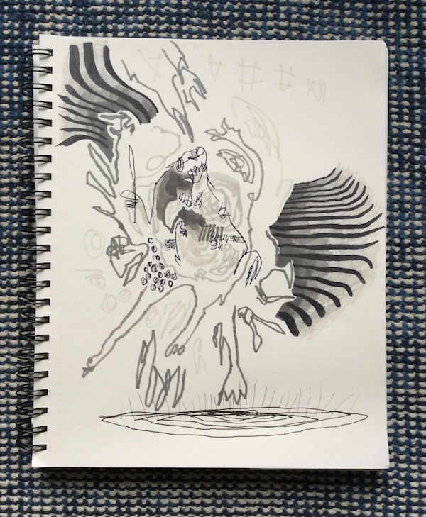 nondescript figures in the void overcoming a black hole