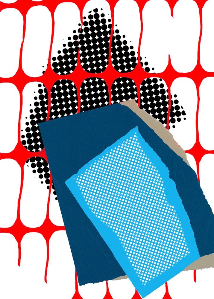 Digital drawing of shapes and netting with halftones