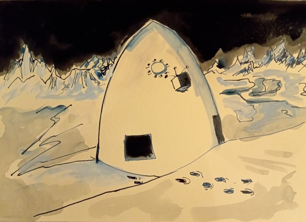 Ink, gouache  on tinted  A4 paper