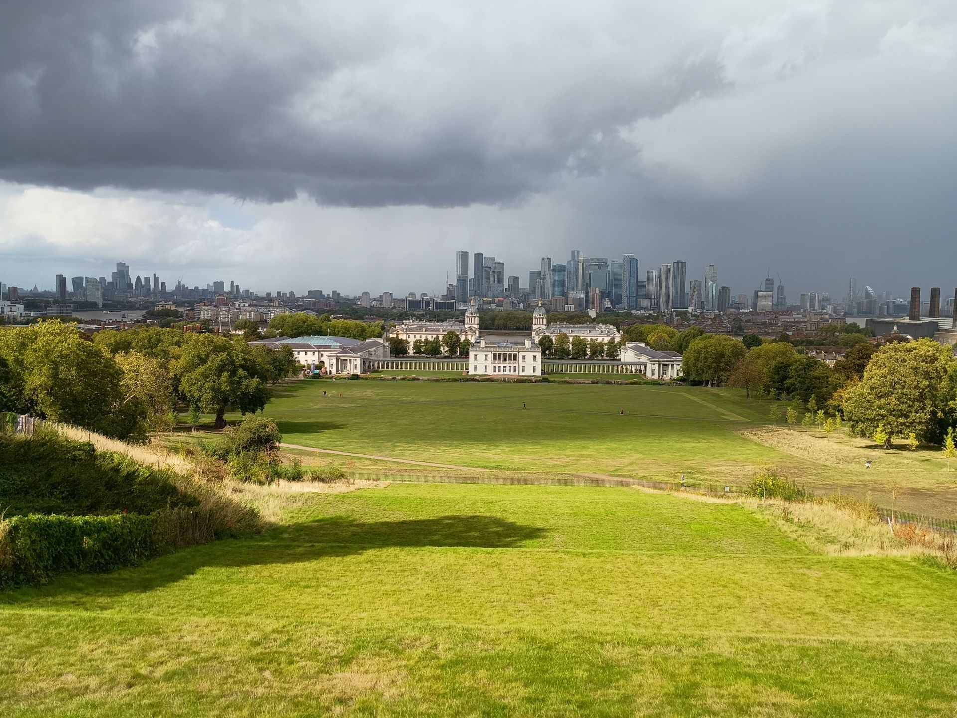 A colour photograph of London as seen from Greenwich park