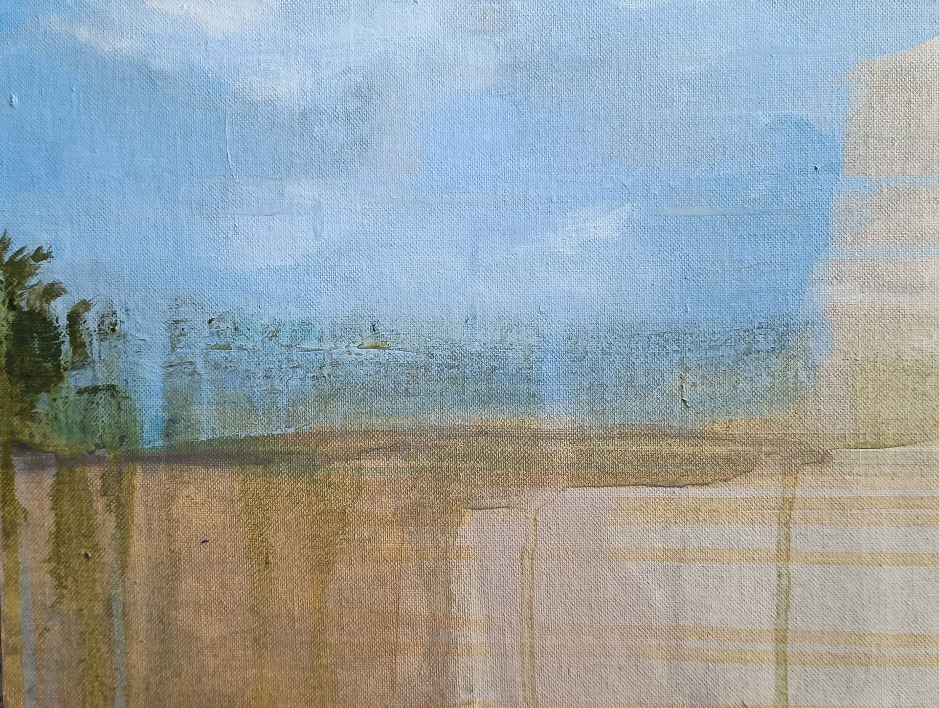 Abstracted landscape view from a hill in Greenwich painted in acrylics
