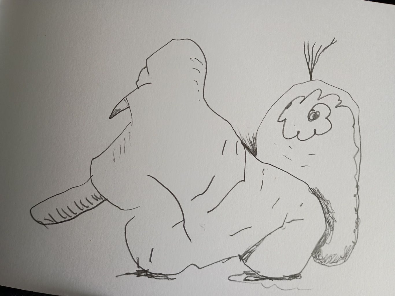 Abstract sketchbook drawing in graphite that looks like it could be based on real life objects but isn't