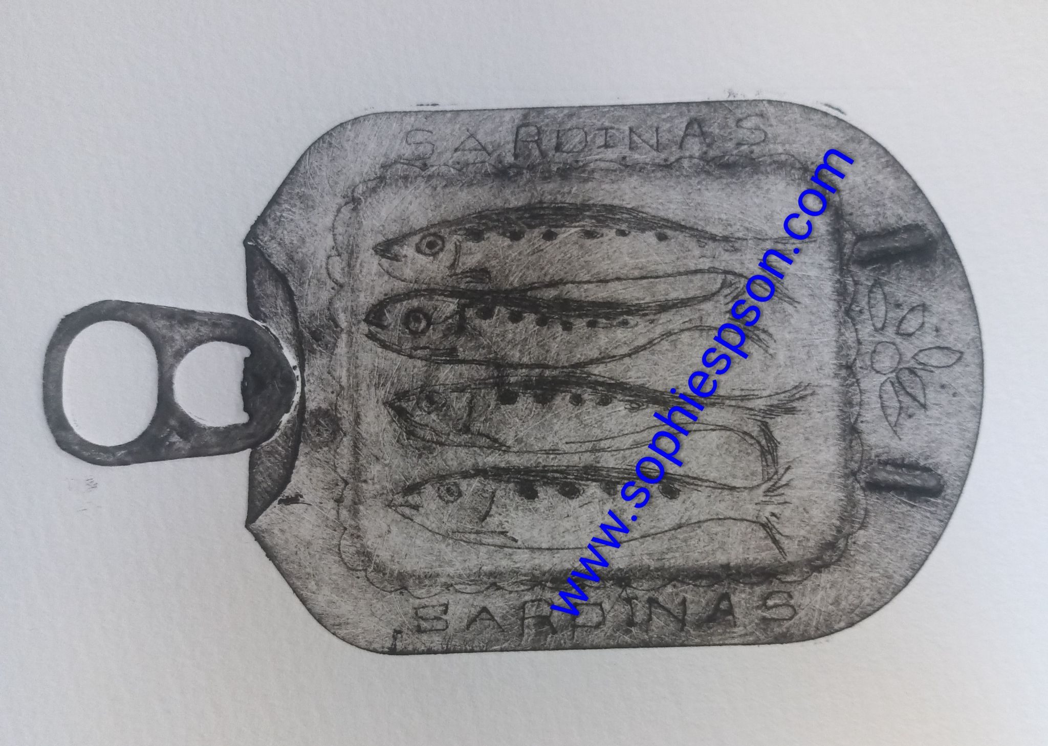 Drypoint etching on sardines tin