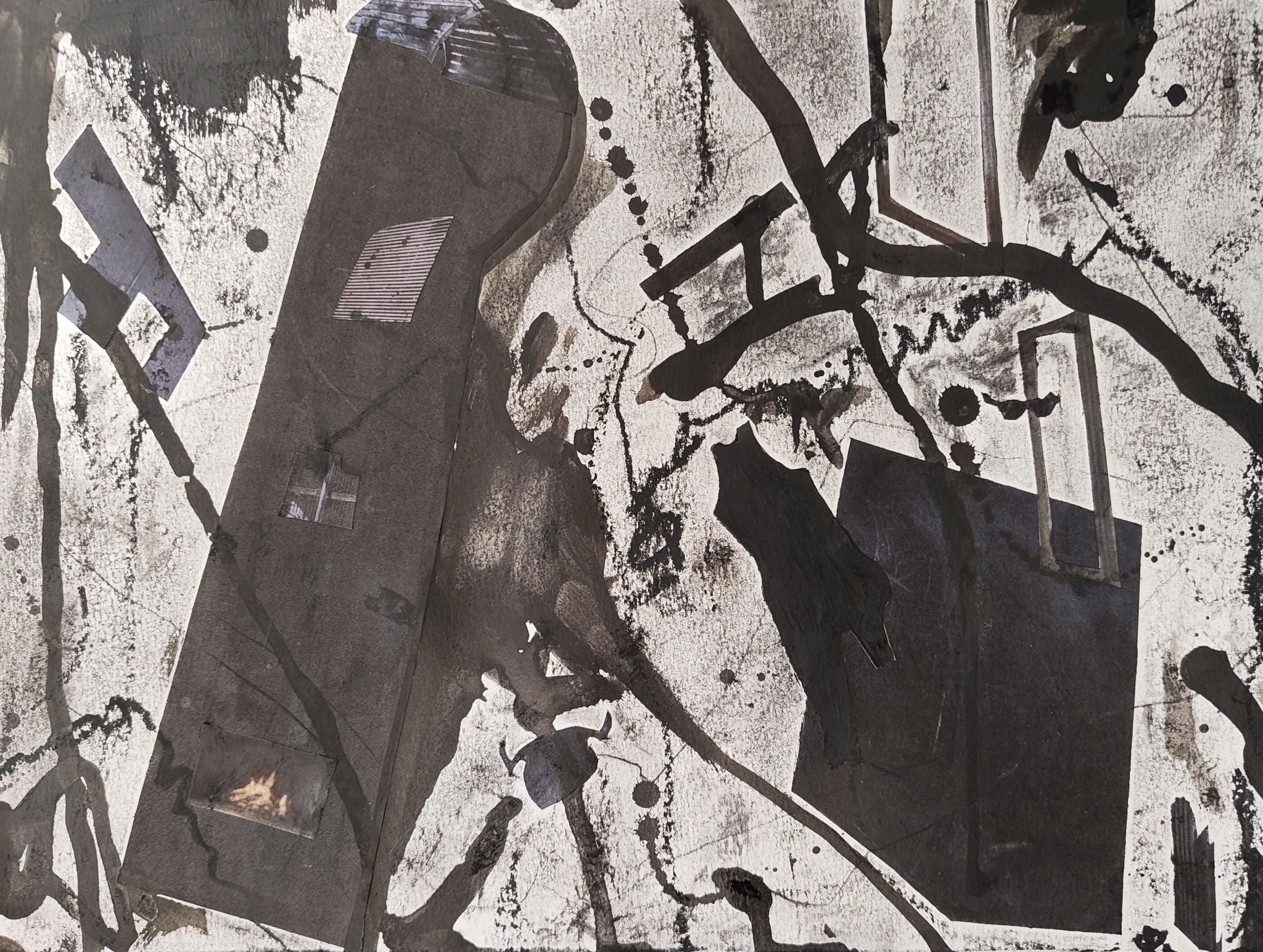 Black collage and black mixed media on paper