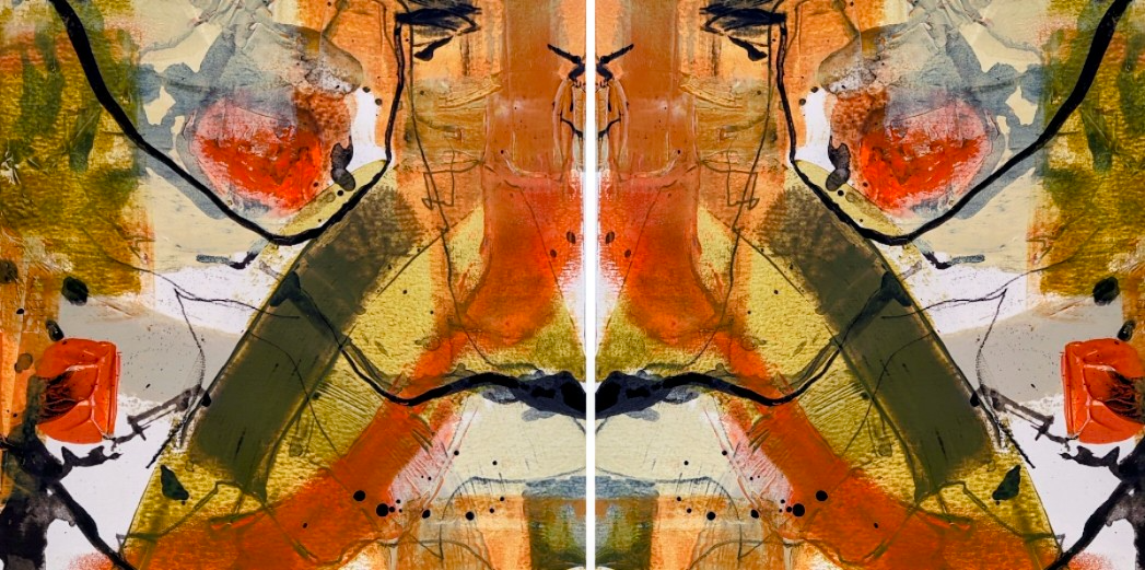 Mirror image of mixed media painting.