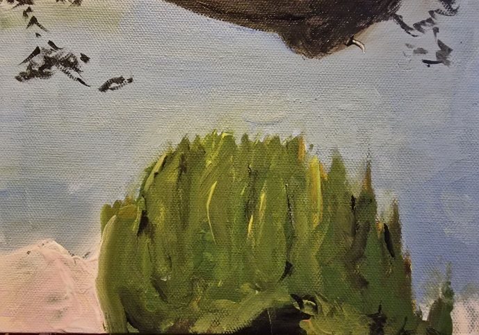 Painting of a stand of cypress trees.