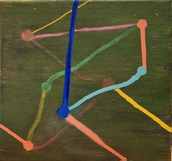 Abstract painting of colour nodes connected by relationships.