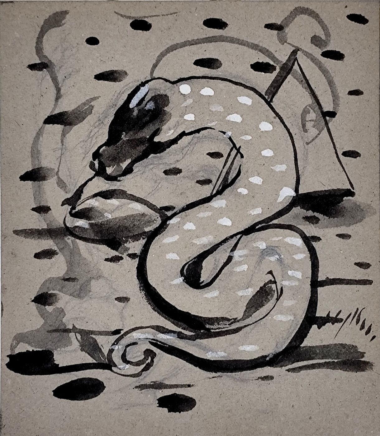 Black & white ink on grey cardboard