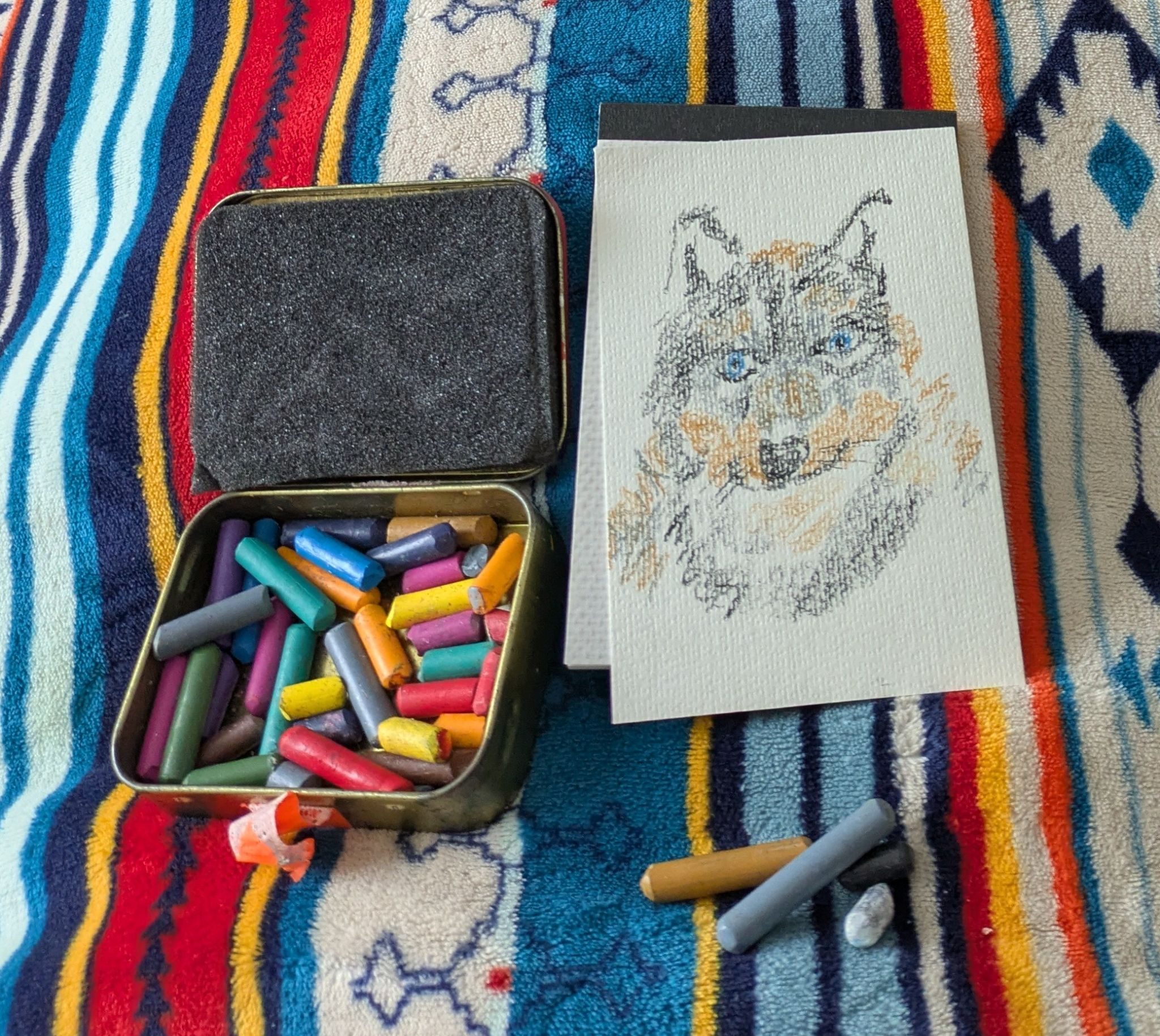 A wax pastel wolf