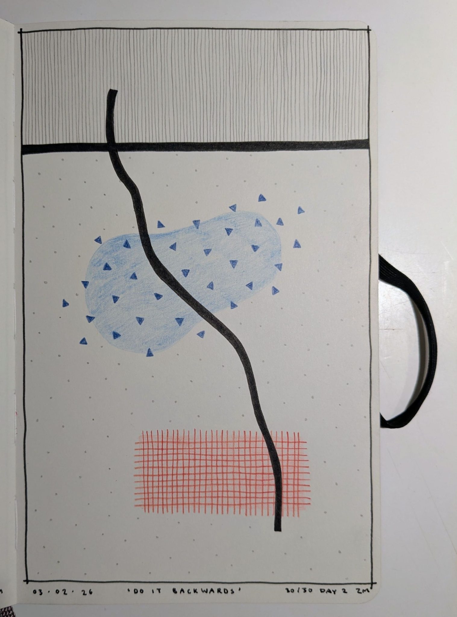 Photograph of a sketchbook page showing an abstract drawing