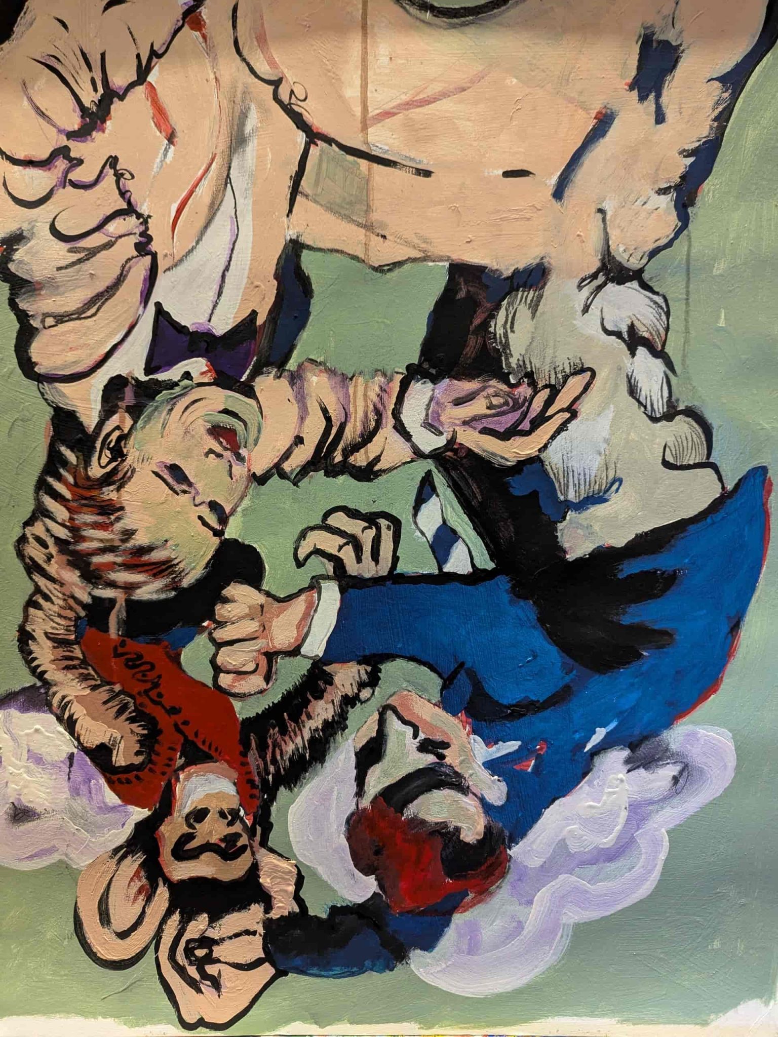 A painting of figures upside down