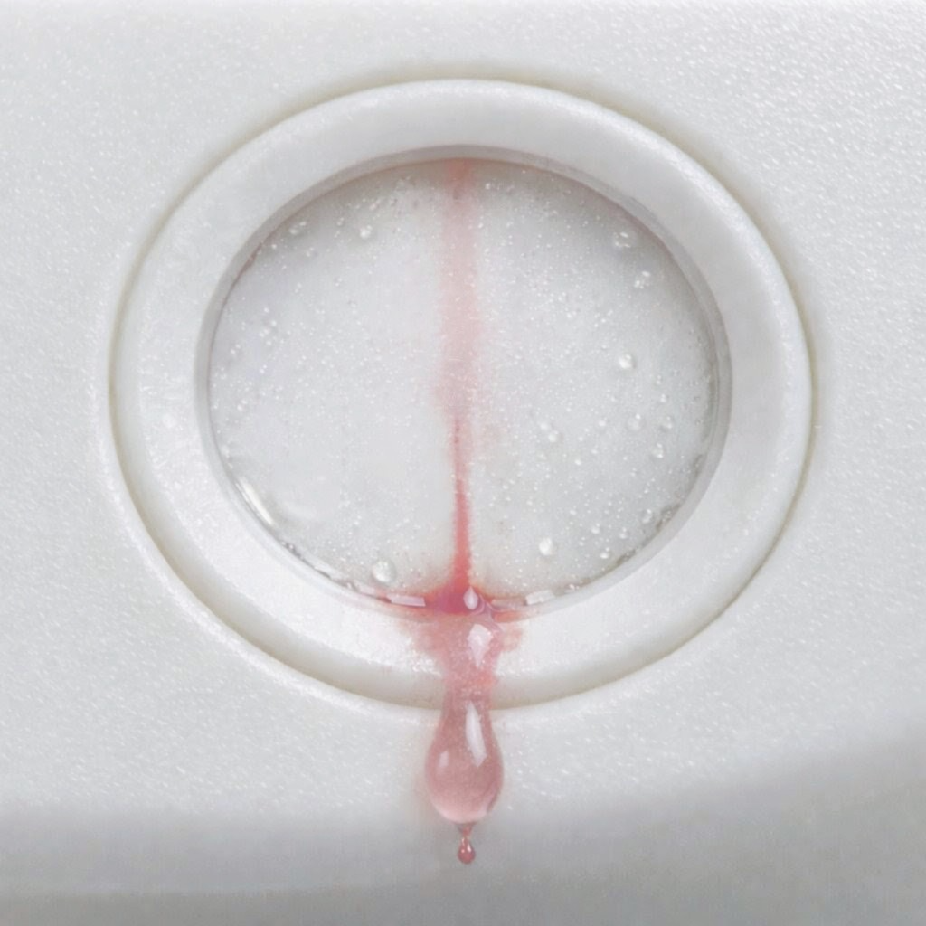 White circular window. Faint line in across it dripping out of circle