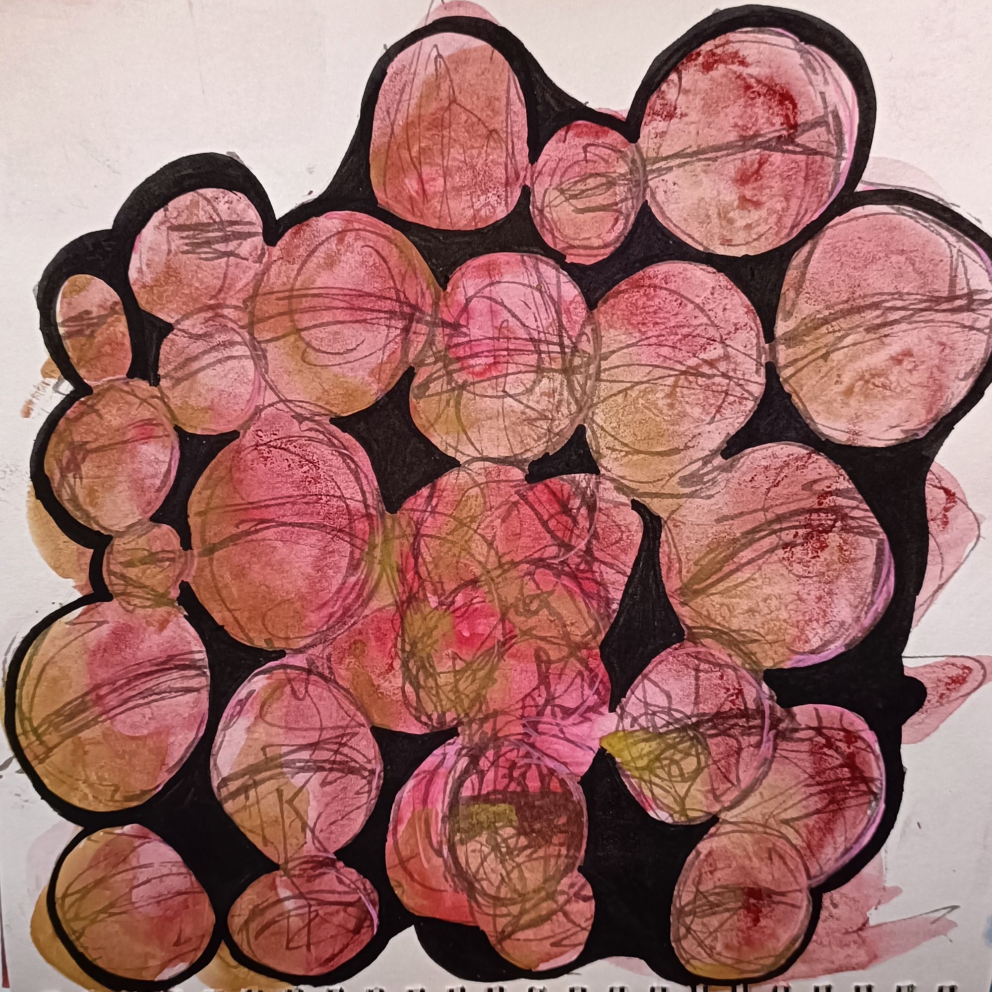 circles drawn in various materials layered on top of each other.