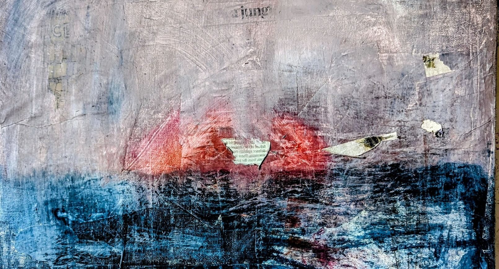 Collage, Acrylic, oil stick and pastel on canvas.