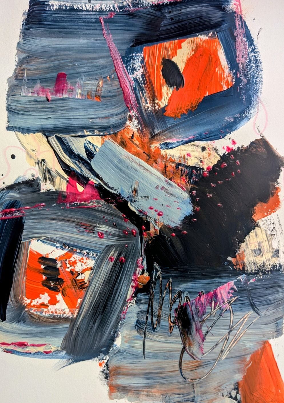 Acrylic, pencil and pastel on paper.