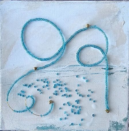 Acrylic on canvas with beads and metal wire