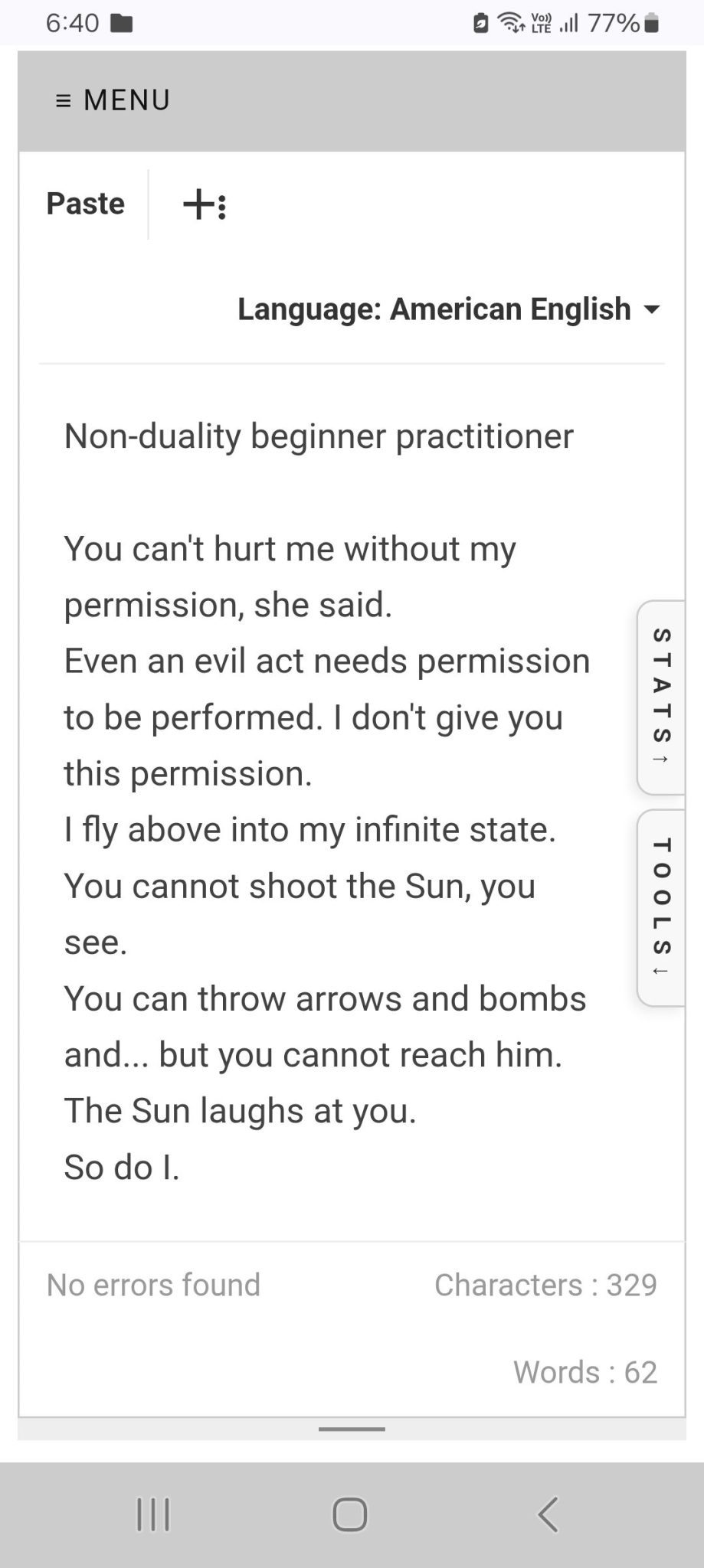 Screenshot of a text