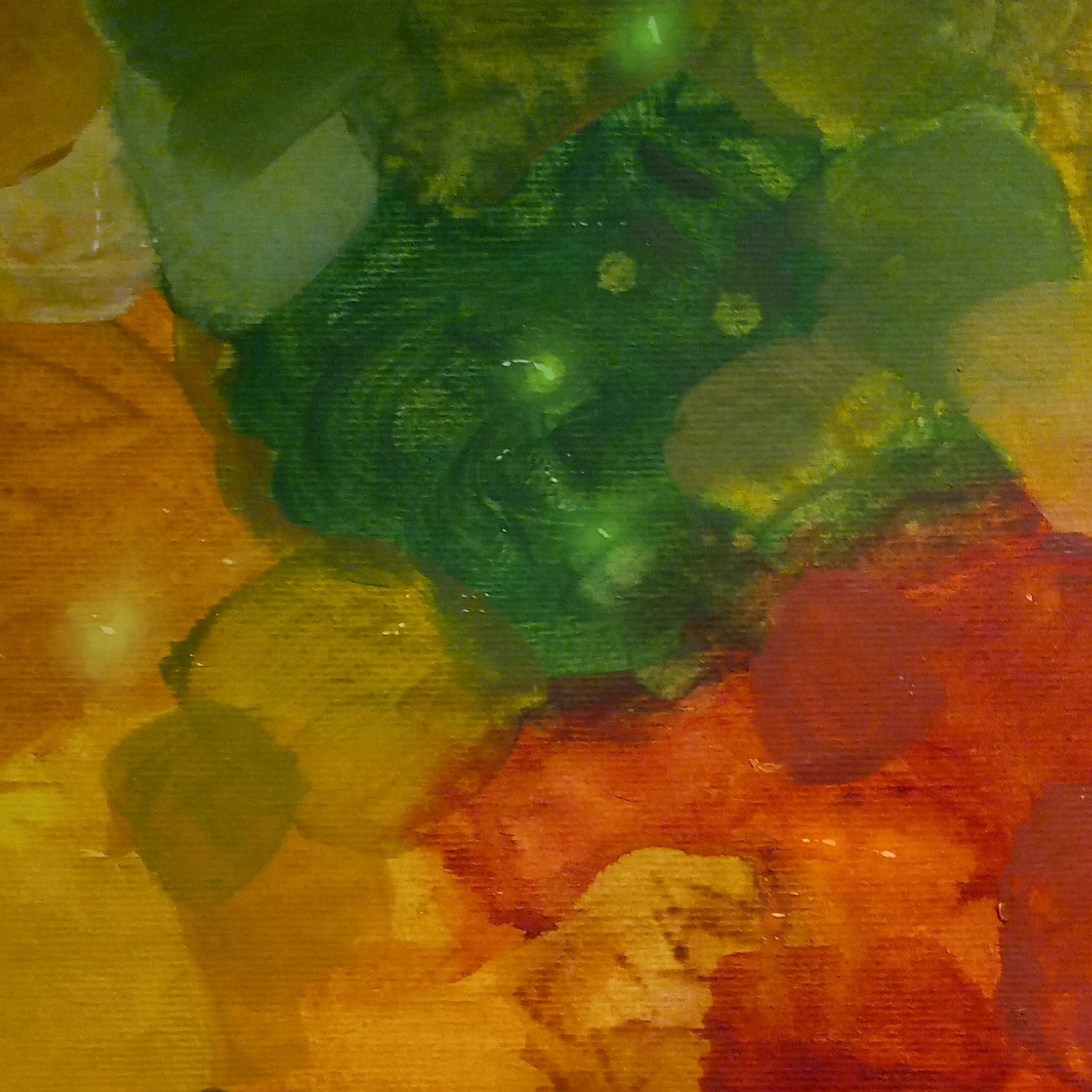 Abstract colour study, in greens, yellows, oranges
