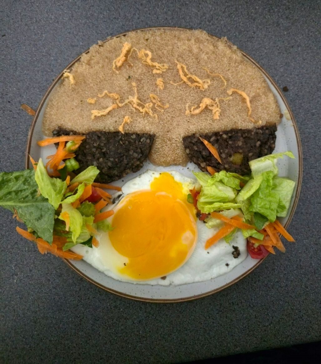 Haggis, grains, salad