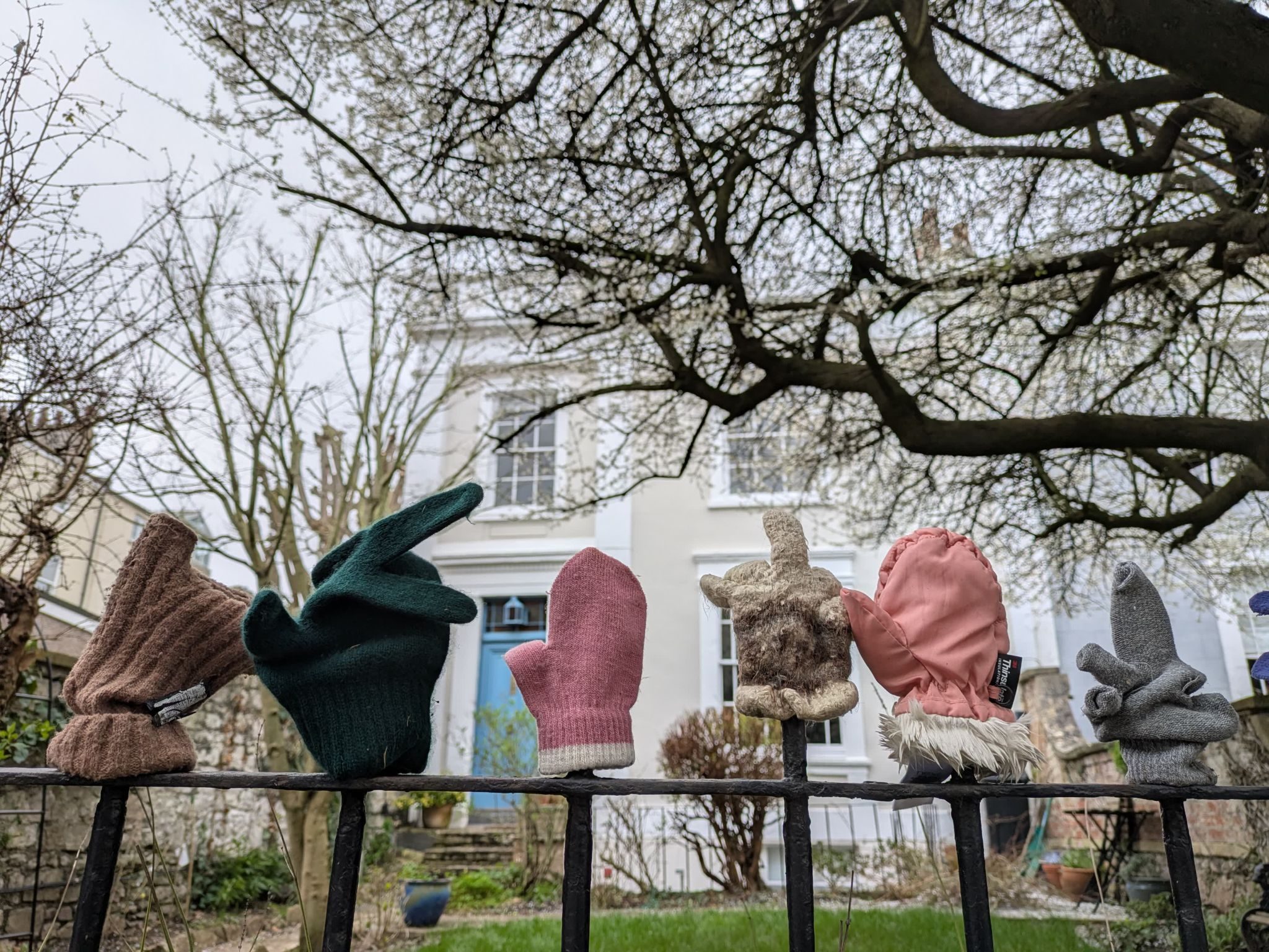 Gloves on sounds outside a residential house