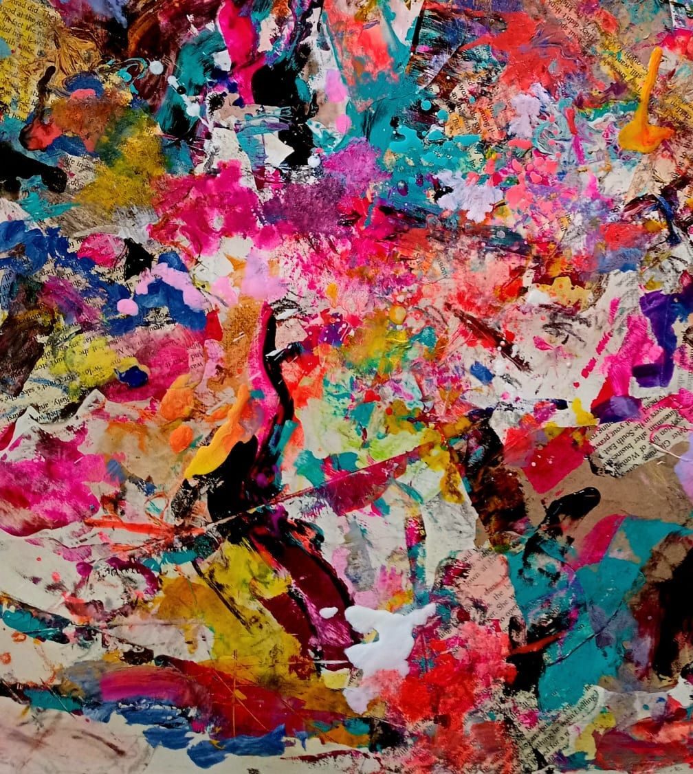 Bold painting on paper of colours and shapes