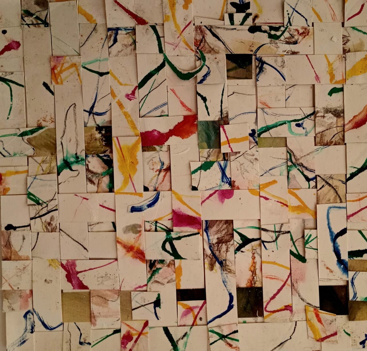 Cut up mark making drawing woven together