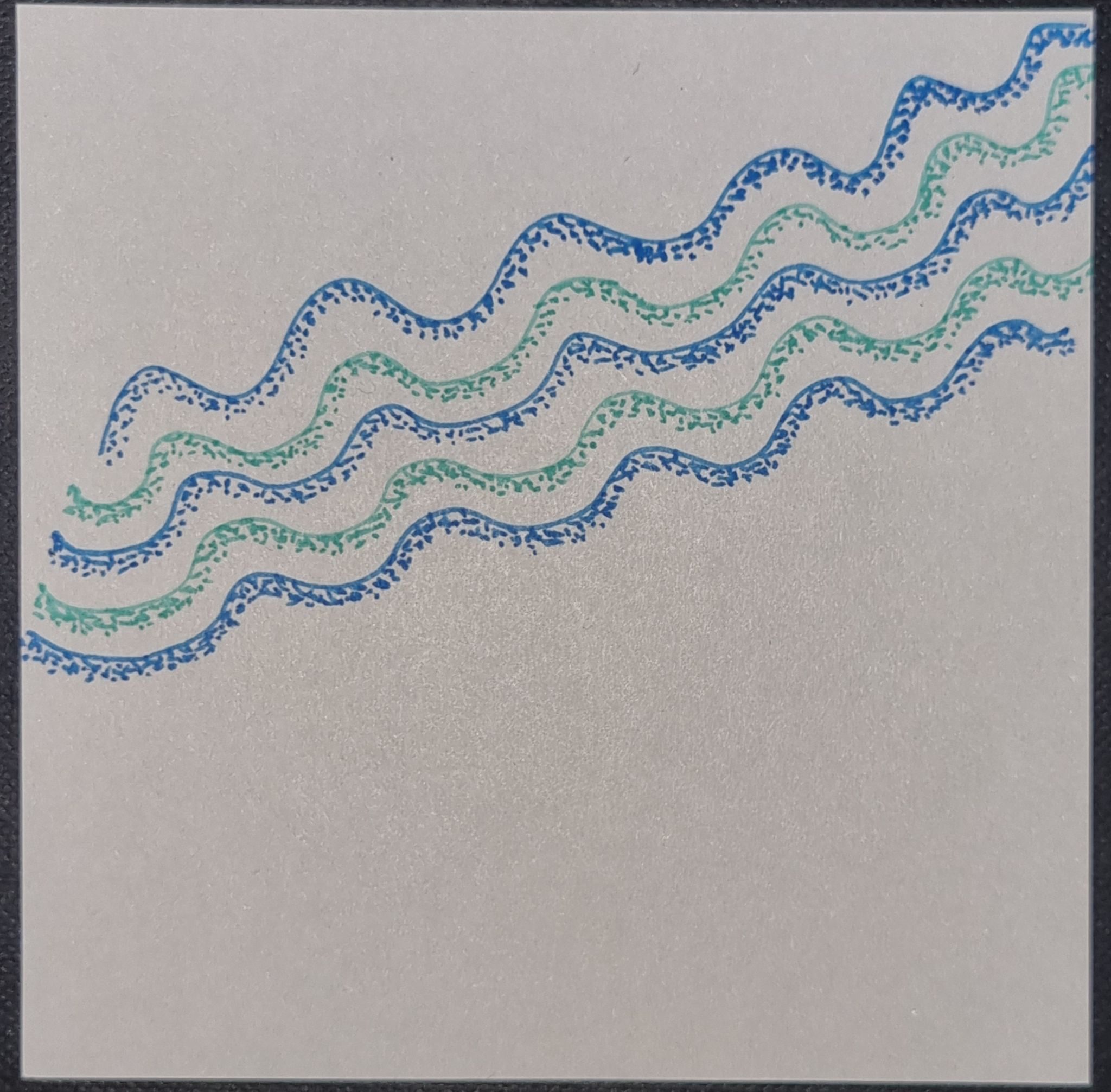 Aqua and blue wavy lines with dotted pattern on white background