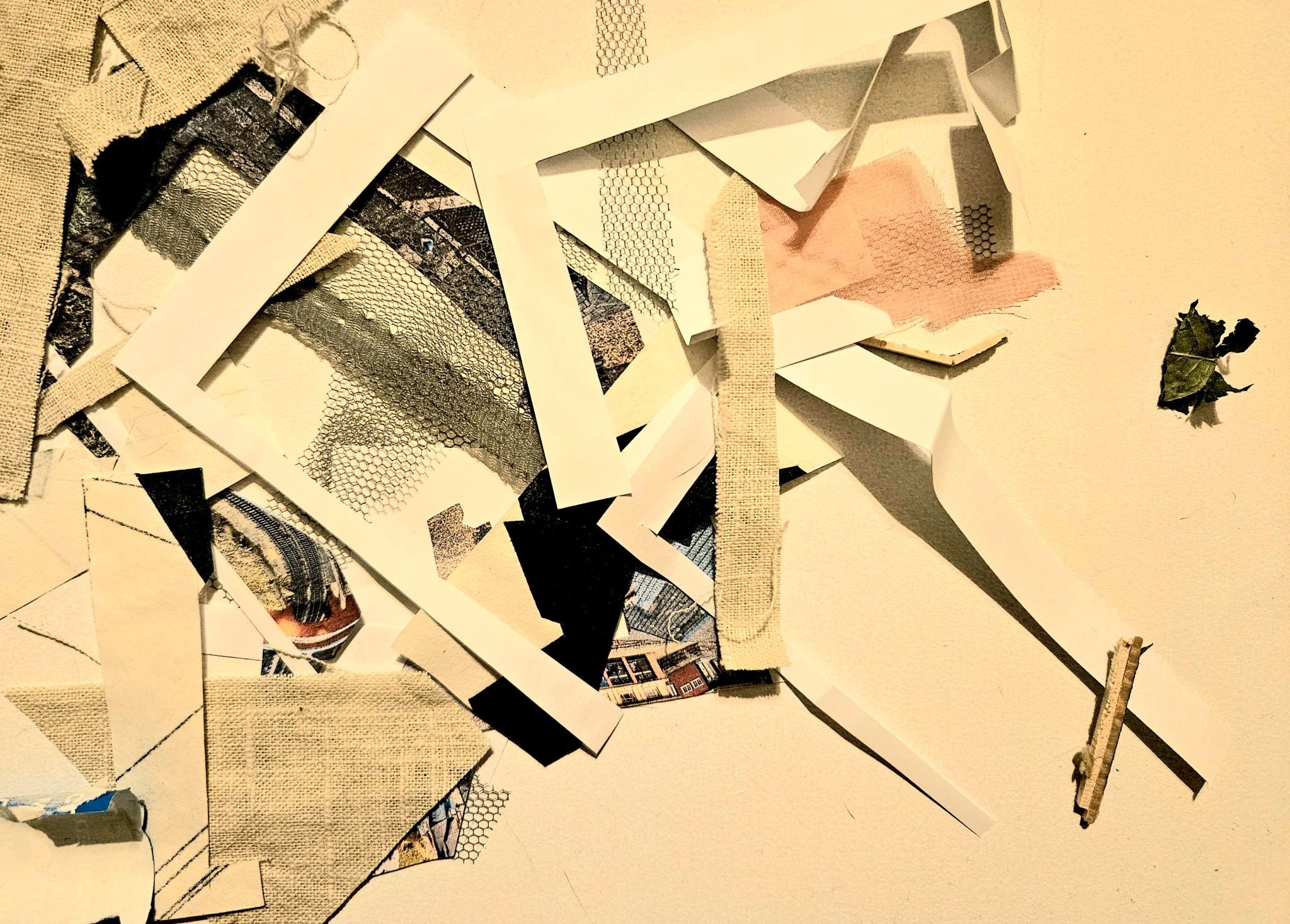 Scraps and trimmings picked off the floor in abstract arrangement