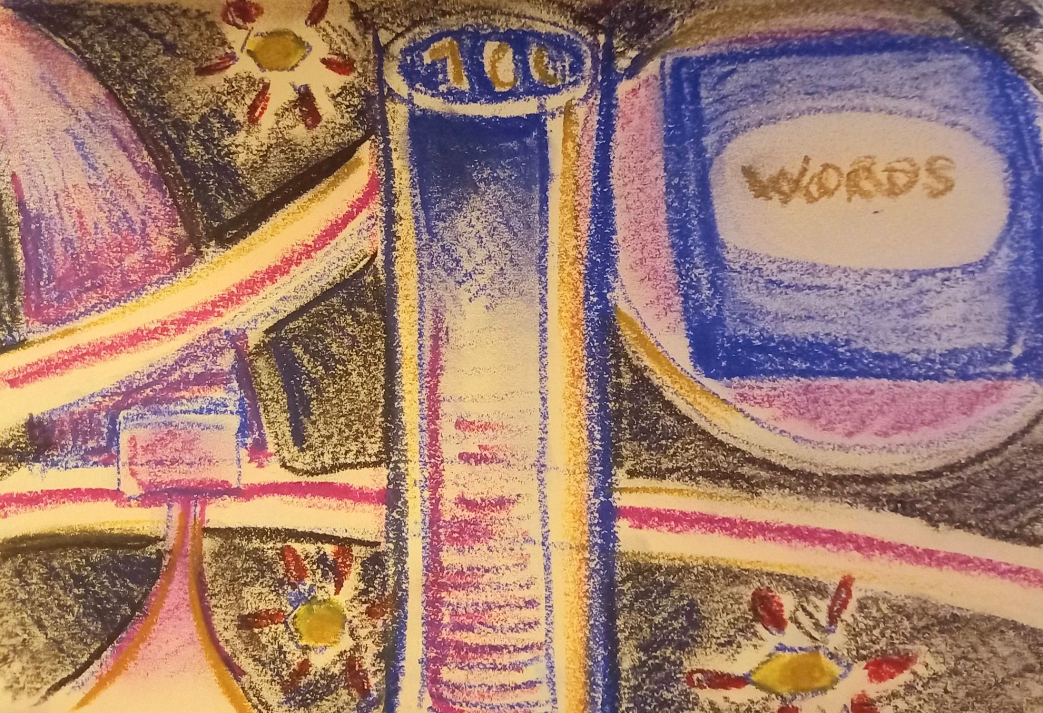 Pastel sketch of the set of the tv show Pointless