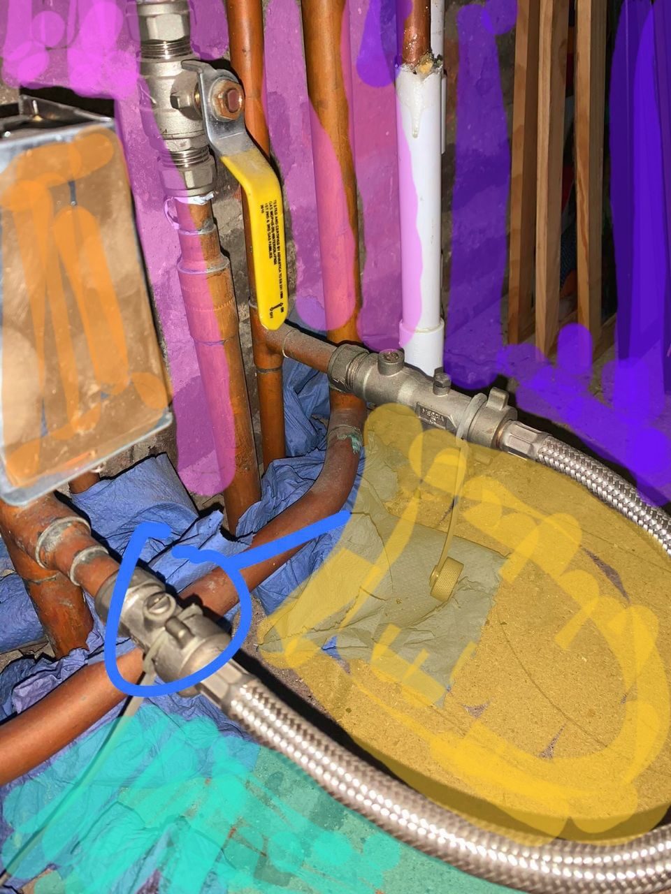 Pipes in the attic, brightly coloured