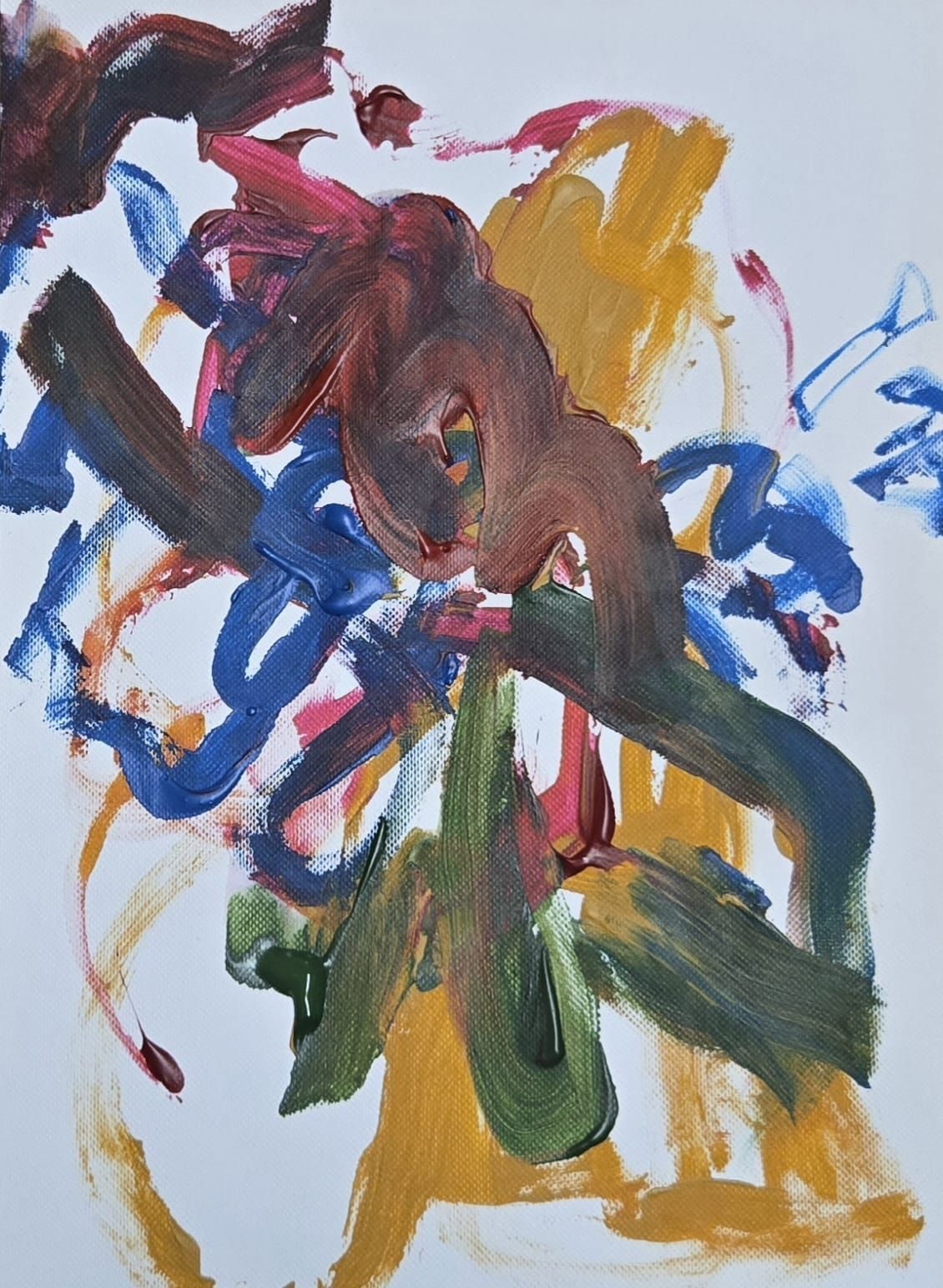 Mixed media paintings with bold marks made without looking at the paper.