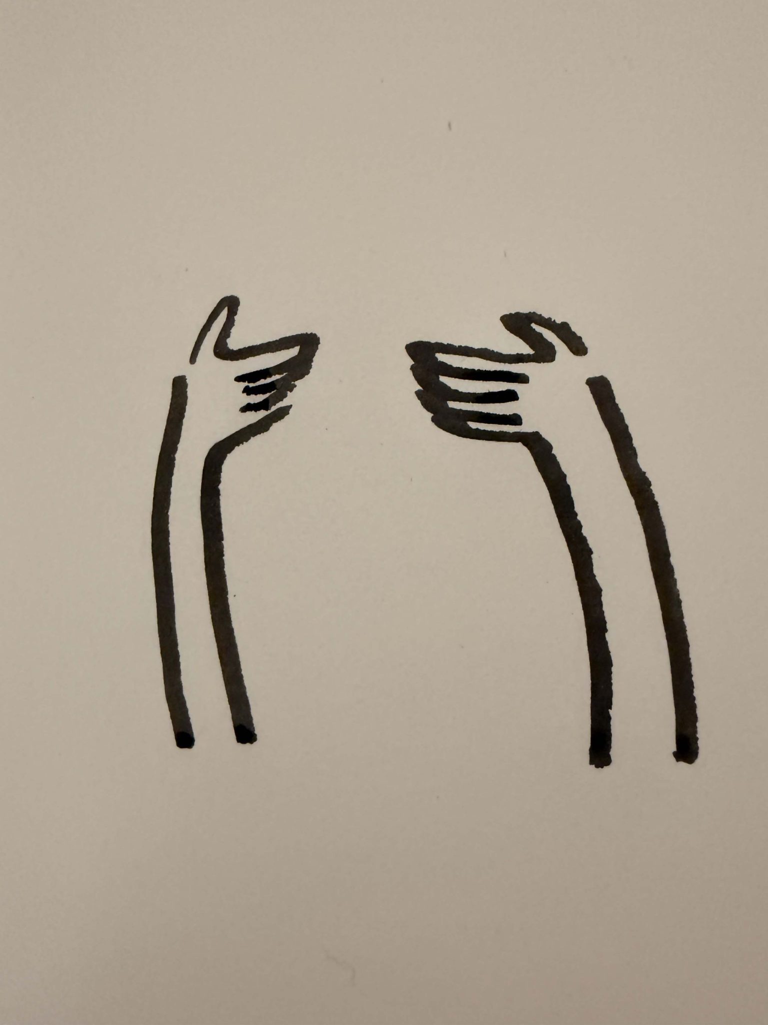 Arms on an empty background. Black ink on white paper.