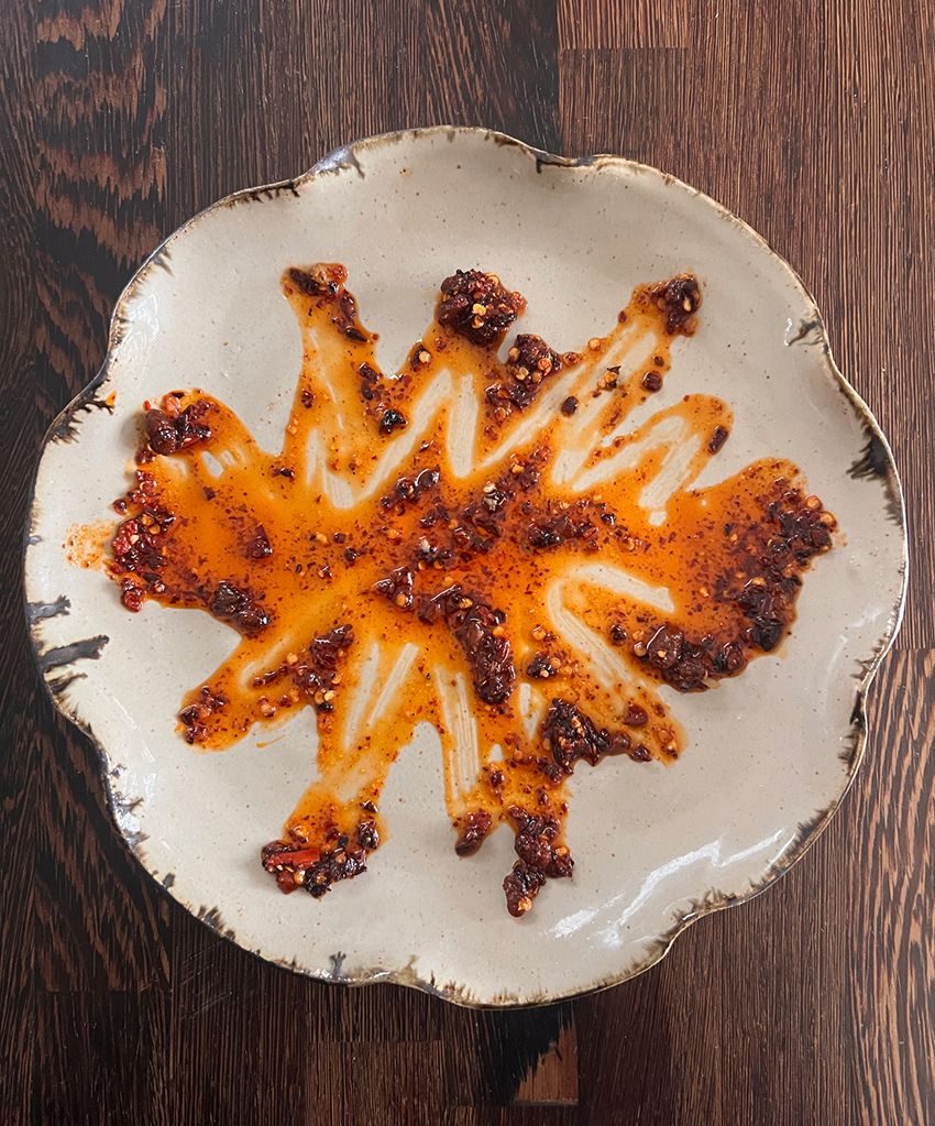 Chilli oil on my ceramic plate