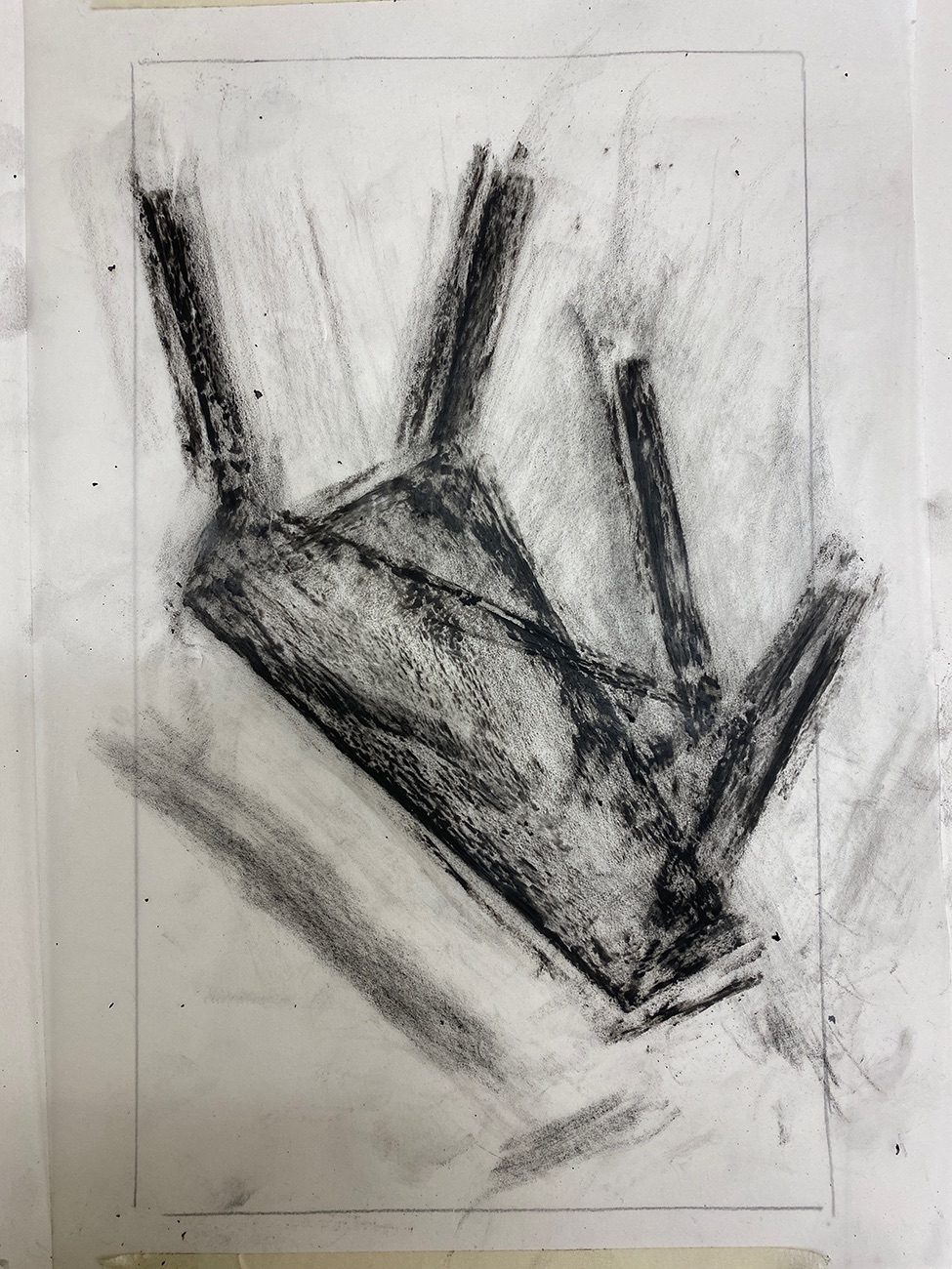 Frottage of flattened paper table model