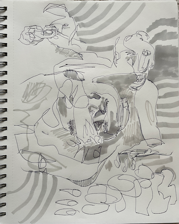 two naked men wrestling and a photographer taking a photo standing behind them