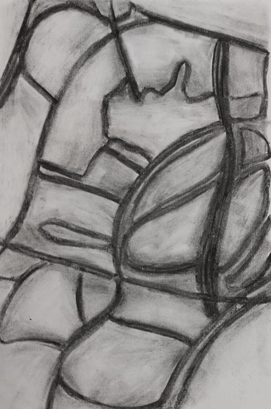 Line drawing of arial view in charcoal