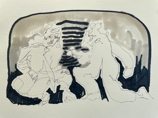 two lovers squatting in a train tunnel