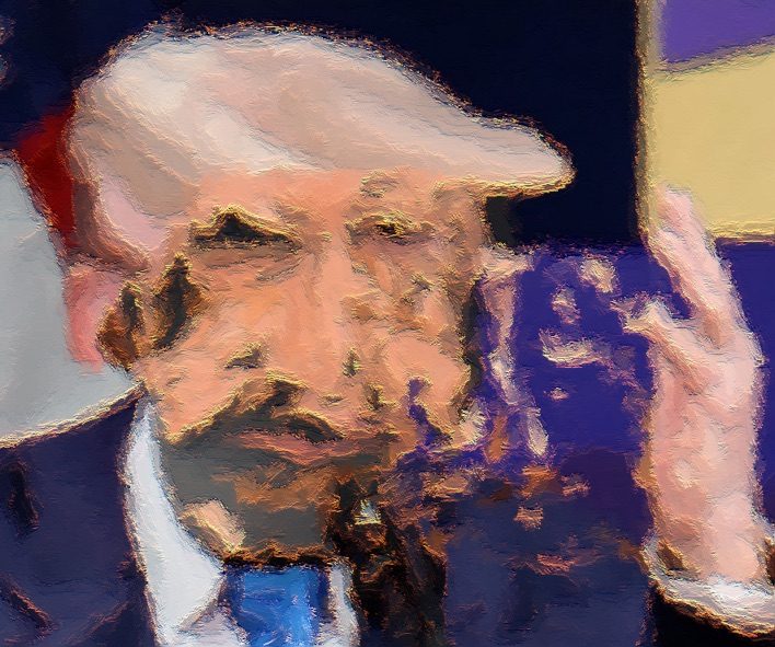 an image of male face with white hair that was made from a photo of a man with orange skin and distorted the face of the man before `I went on with more moves to make the image yesterday