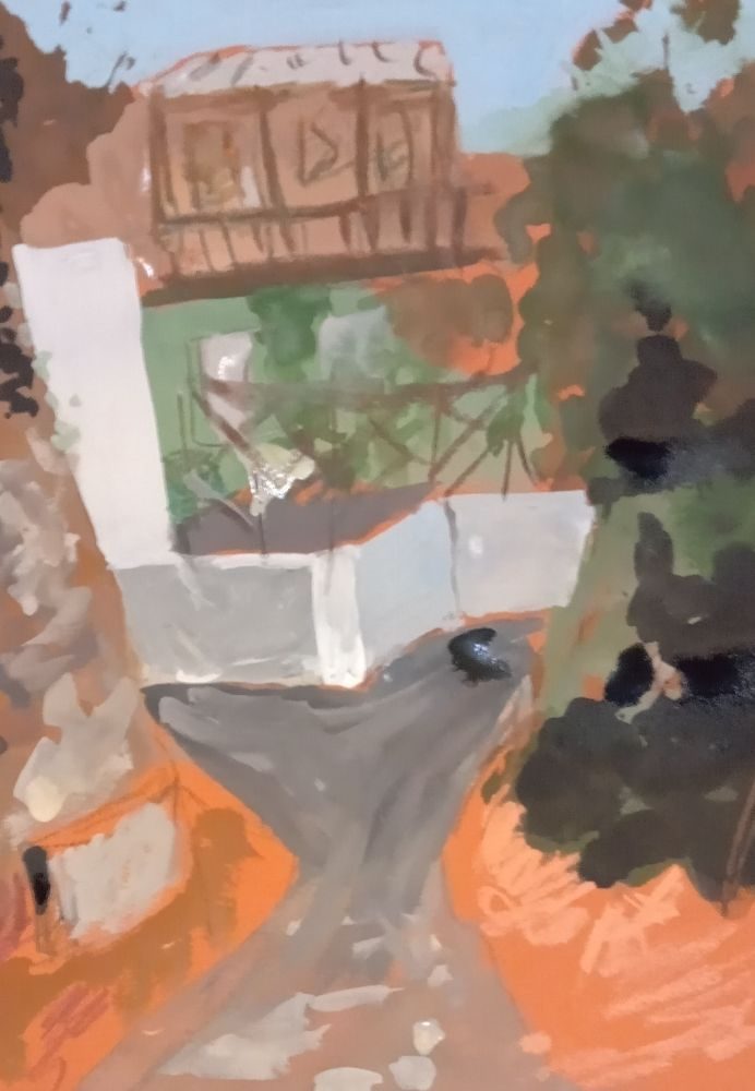 gouache, ink, pencil on toned  paper