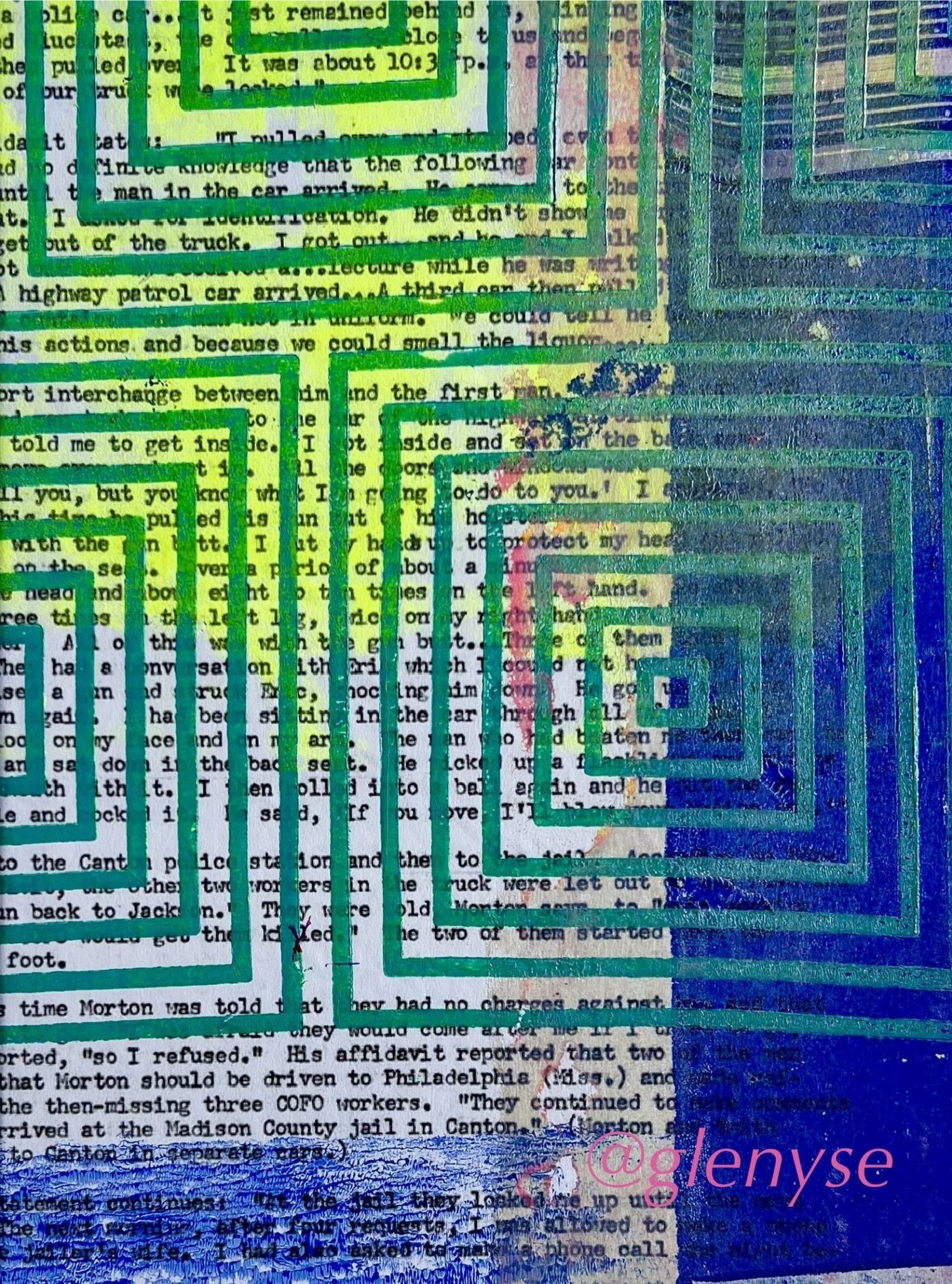 Monotype collage created with documents from the Freedom Summer Archives