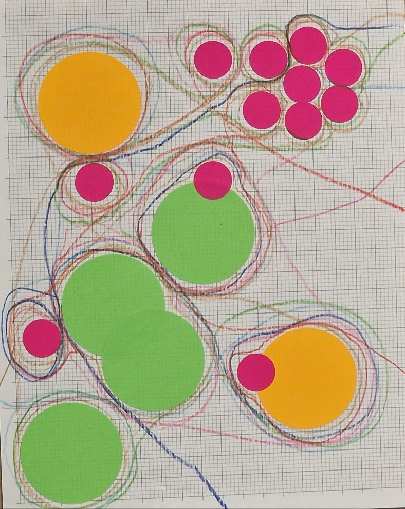 coloured circle stickers on graph paper