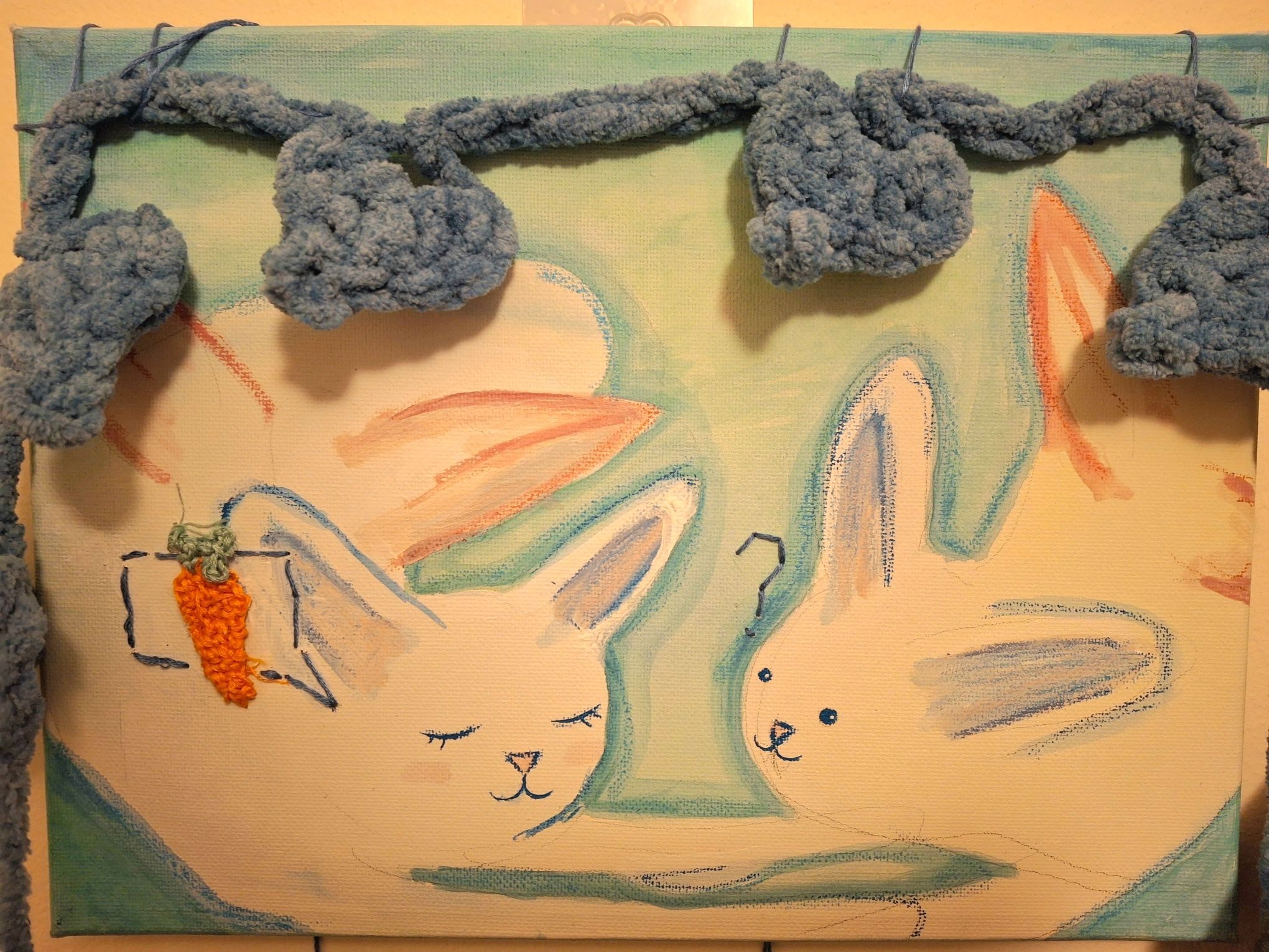 (Two rabbits discuss how they are)