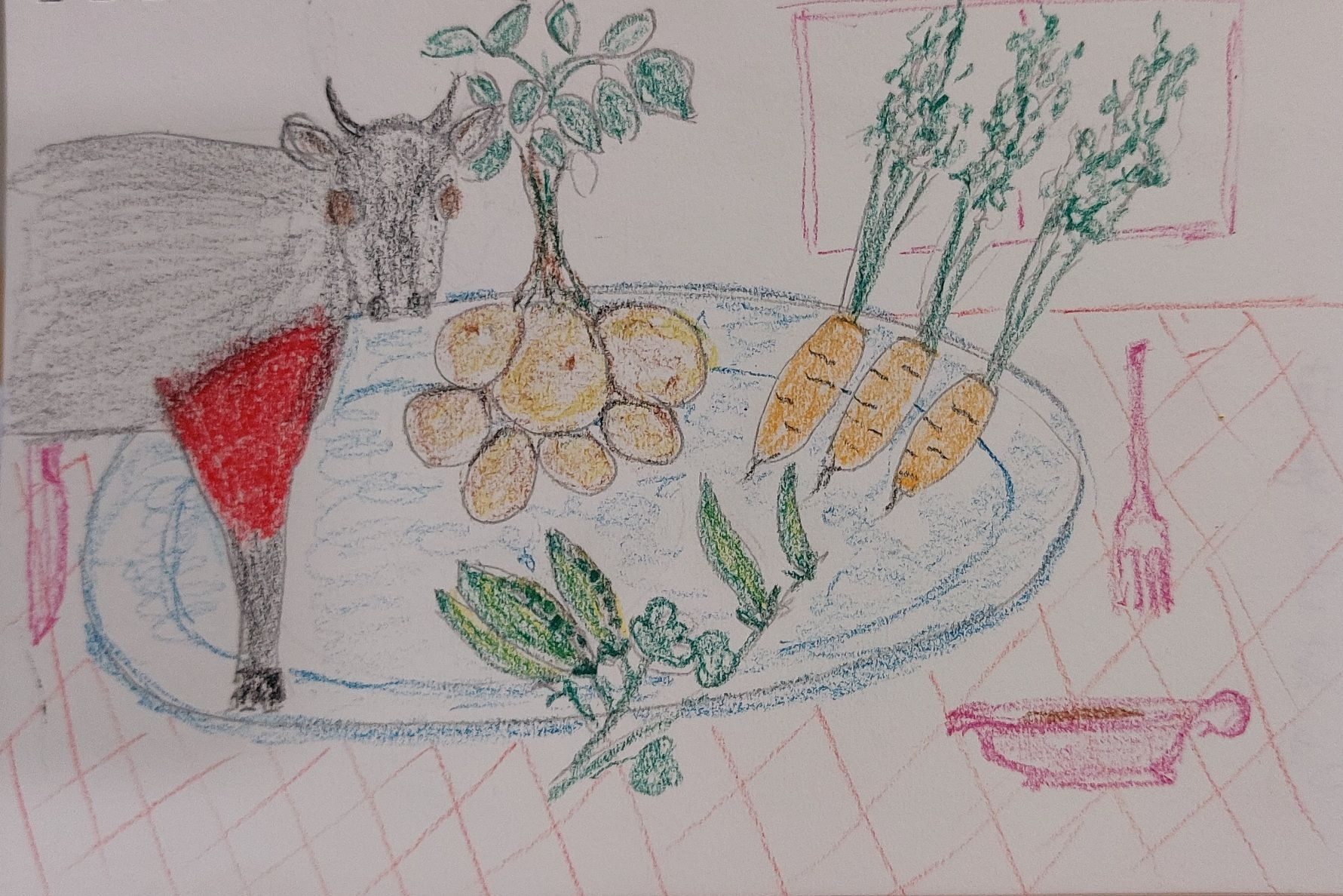 Cowes leg and plants on a plate