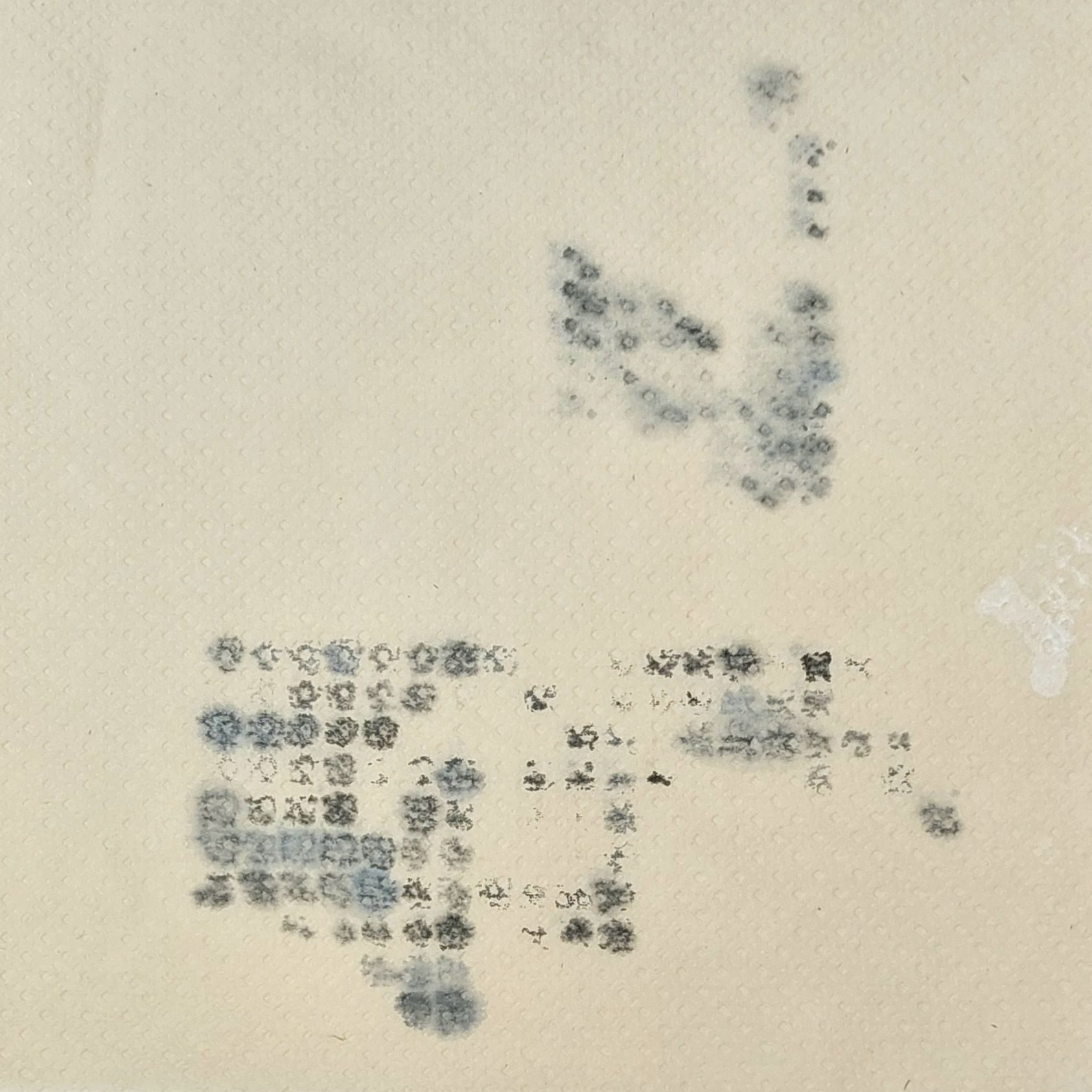 Using everyday materials and the residue of the art making process to strip away the ego of the artist and mark a return to humility. Ghost like impressions create an echo reminscent of fading footsteps.